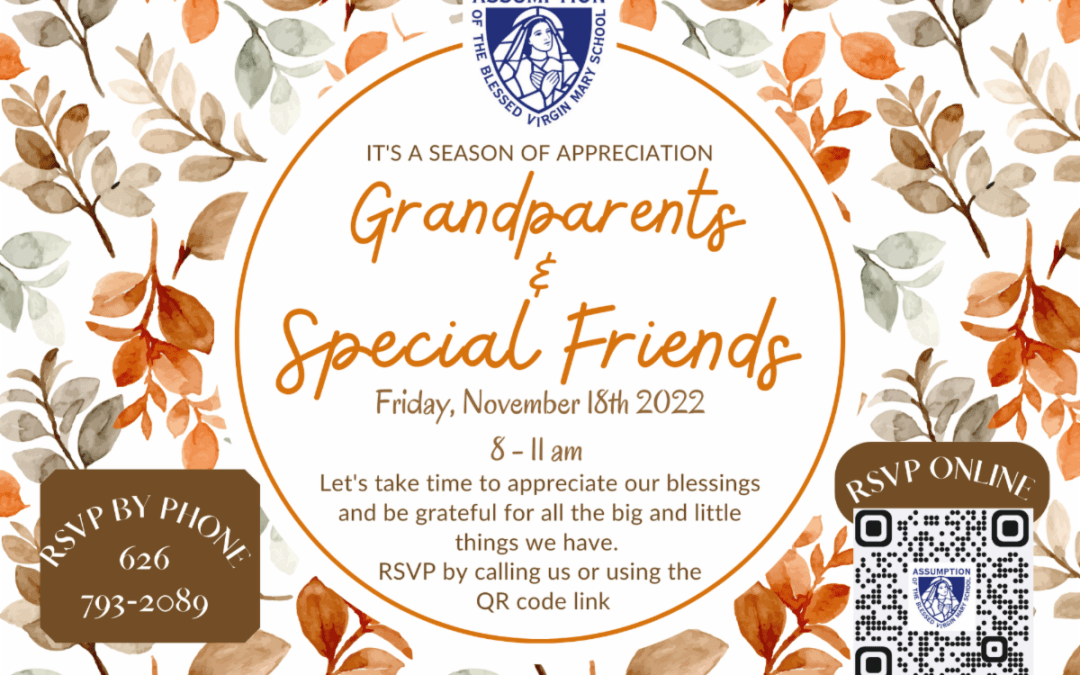 Calling all grandparents and special friends! Join us for Grandparents Day, Friday Nov 18th, 2022 at 8-11am